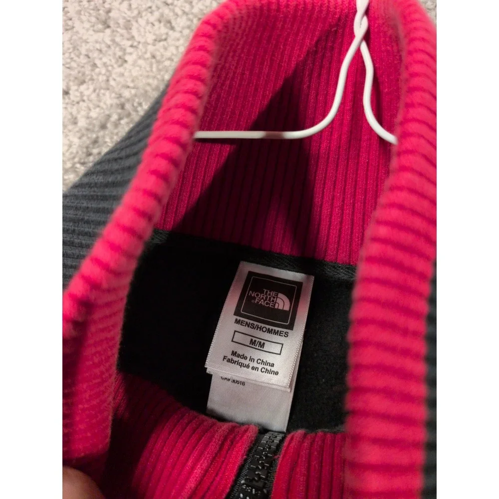 The North Face Mens M Full‎ Zip Track Jacket Black Pink Contrast Stitch Fleece